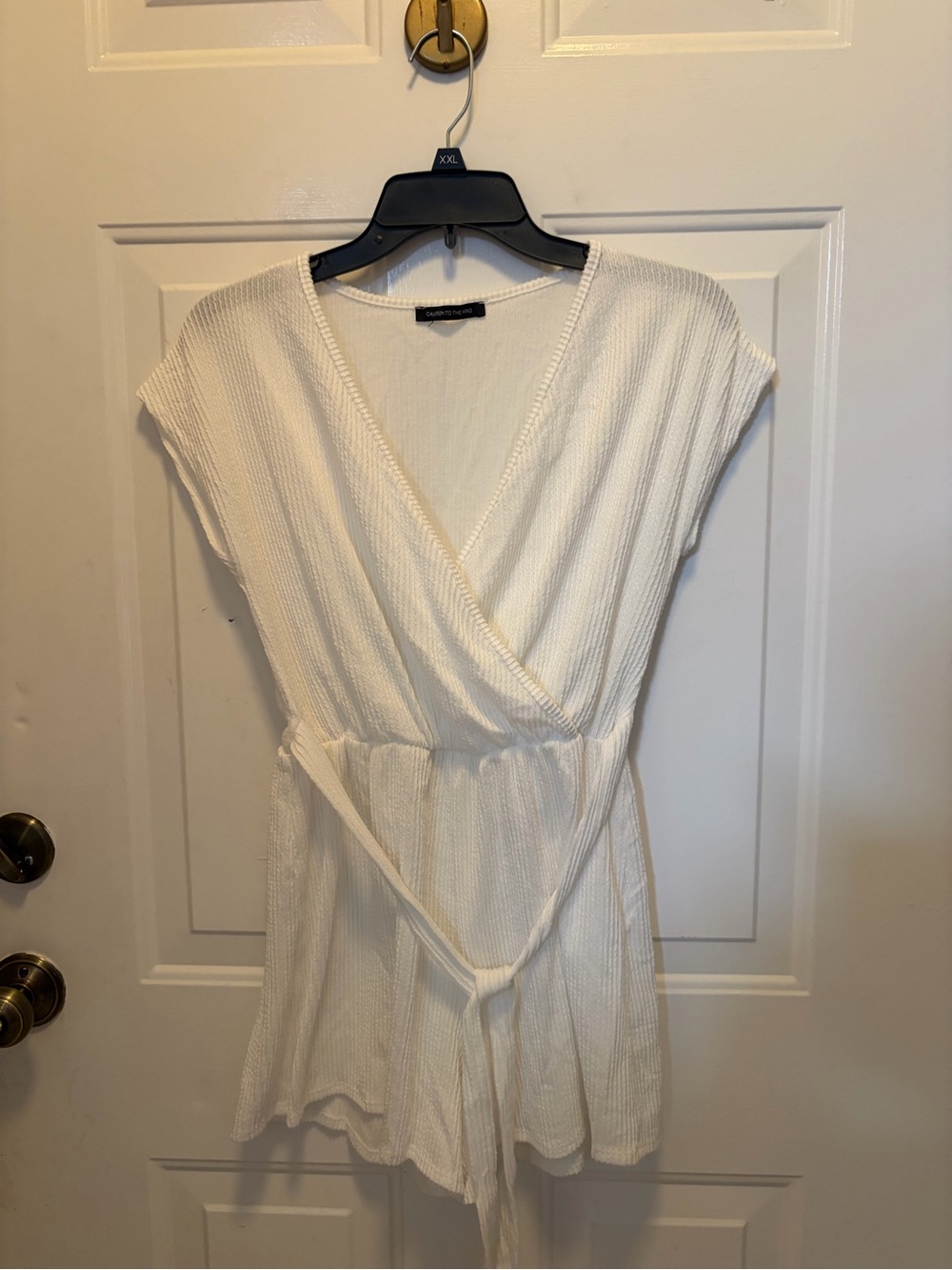 White Wrap-Front Women’s short jumpsuit by caution to the wind